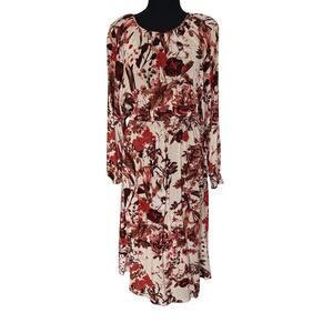 Gorgeous Cream and Maroon Floral Long Sleeve Dress - xs